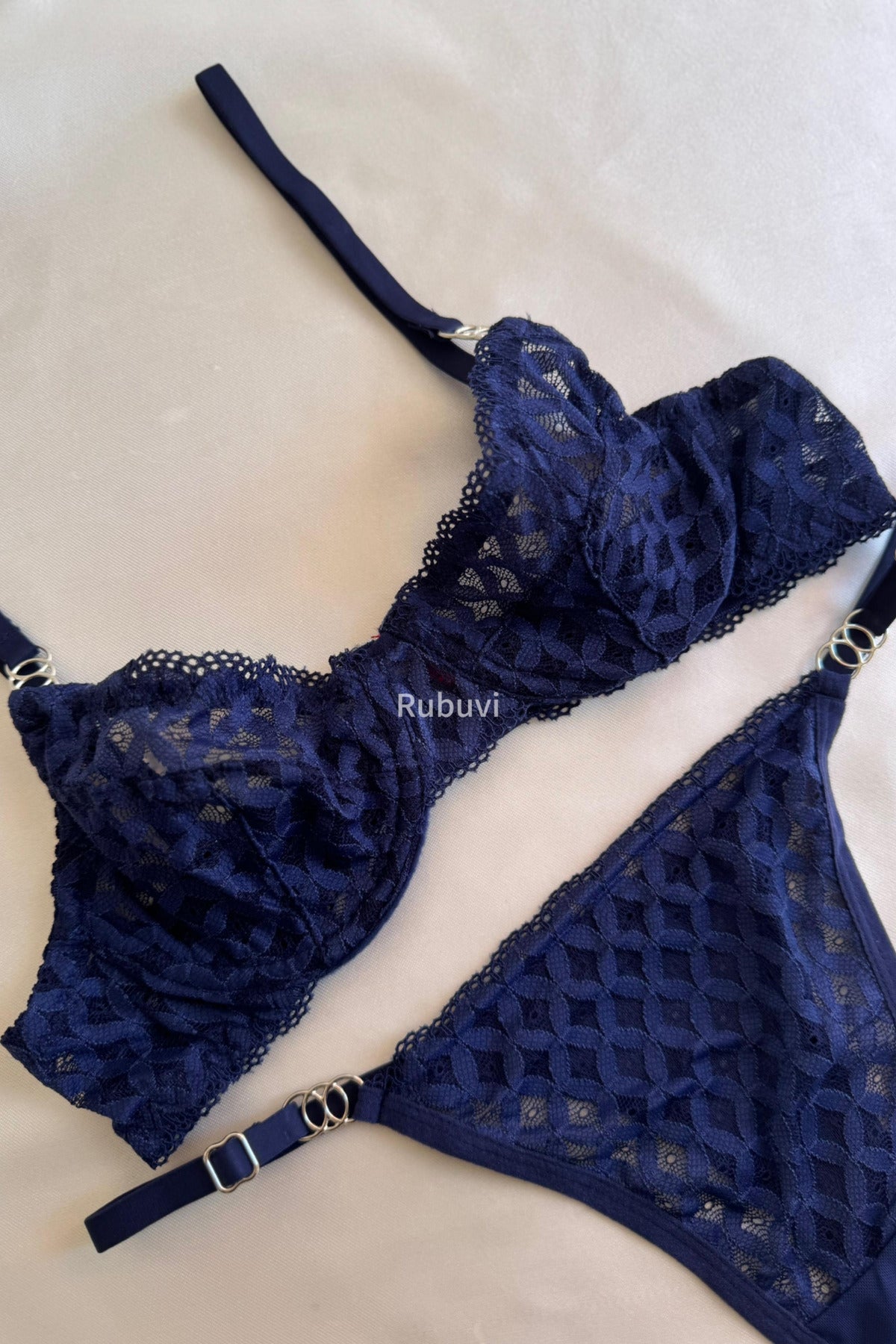 Liz Navy Blue Women Underwire Lace Bralet Dowry Underwear Bra Panties Lingerie Set