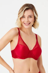 Cherry Women's C Cup Tulle Detailed Underwire Non-Padded Non-Supported Minimizing Bra