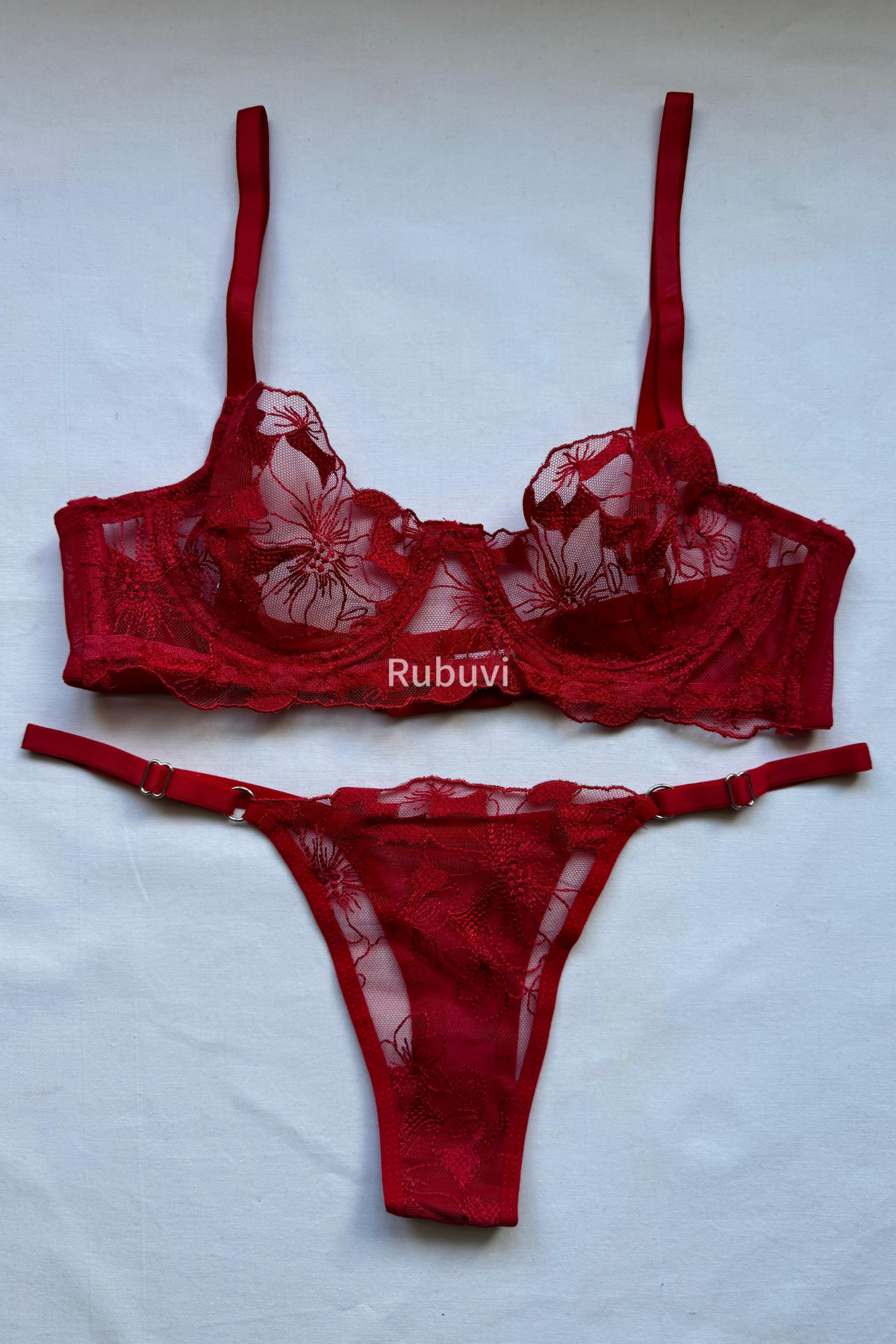 Katze Rot Damen Floral Bügel Spitze Tüll Stickerei Unterwäsche Höschen BH Set Unterwäsche Set