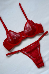 Lez Women Red Underwire Lace Dowry Tulle Brode Underwear Panties Bra Set Lingerie Set